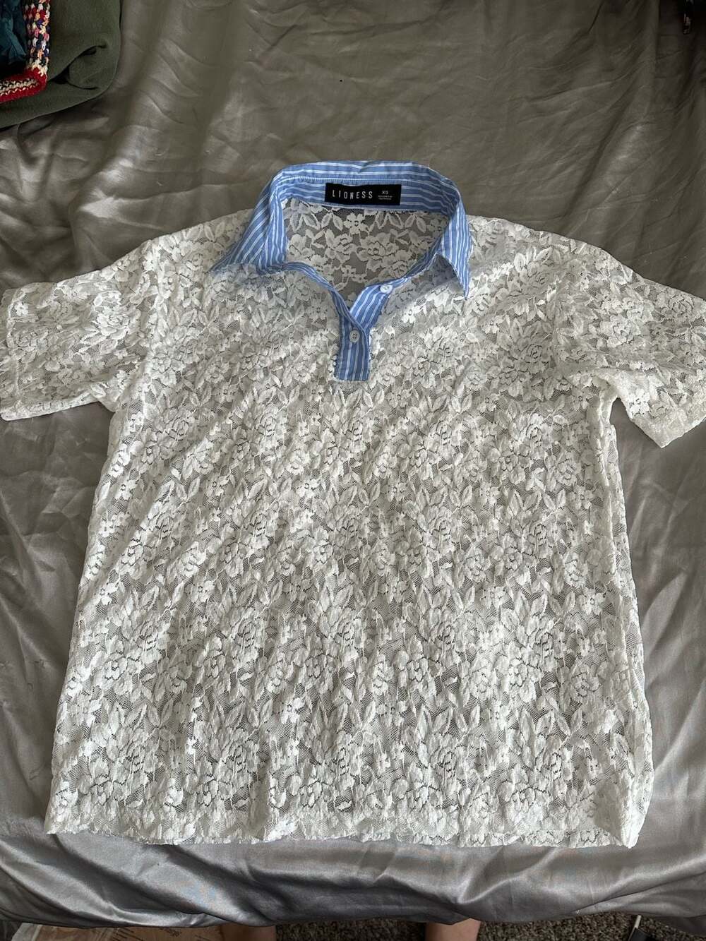 Lioness White Lace Polo Shirt Size XS